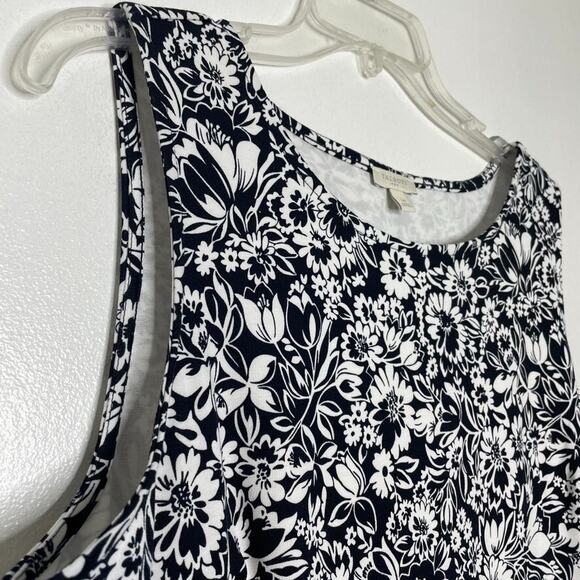 Talbots Fit & Flare Dress 14 Sleeveless Navy White Floral Cottagecore Summer - Picture 2 of 7